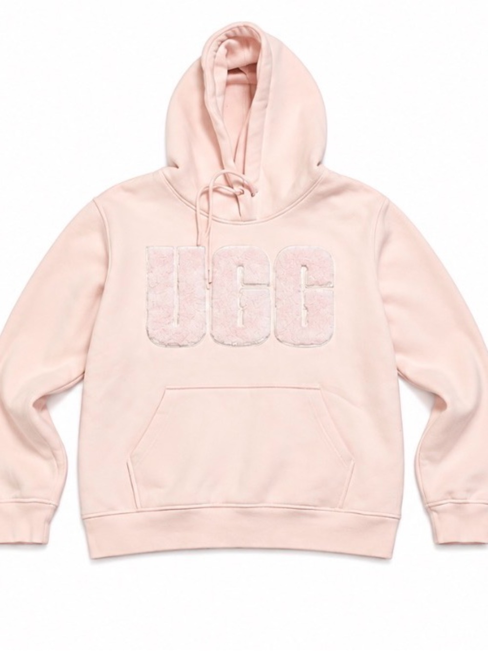 UGG Pink Fuzzy Logo Pullover Hoodie Sweatshirt Women’s XL Cozy
Descripti